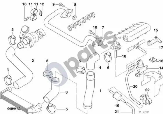 BMW 3 E36 įsiurbimo kolektorius / pripūtimo oro kanalas / EGR; 1996.01 - ... (E36 325TDS) – schema