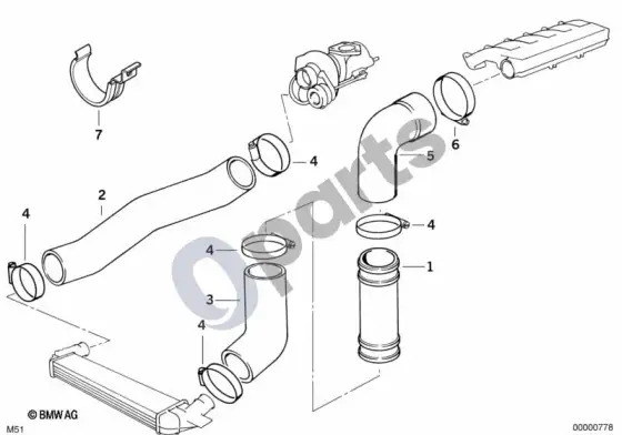 BMW 3 E36 įsiurbimo kolektorius / pripūtimo oro kanalas (E36 325TDS) – schema