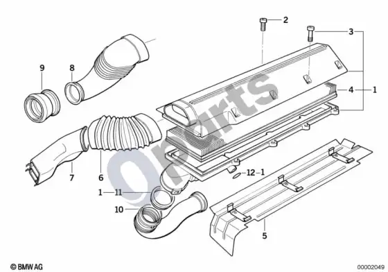 BMW 3 E36 įsiurbimo oro duslintuvas / filtro elementas (E36 325TDS) – schema