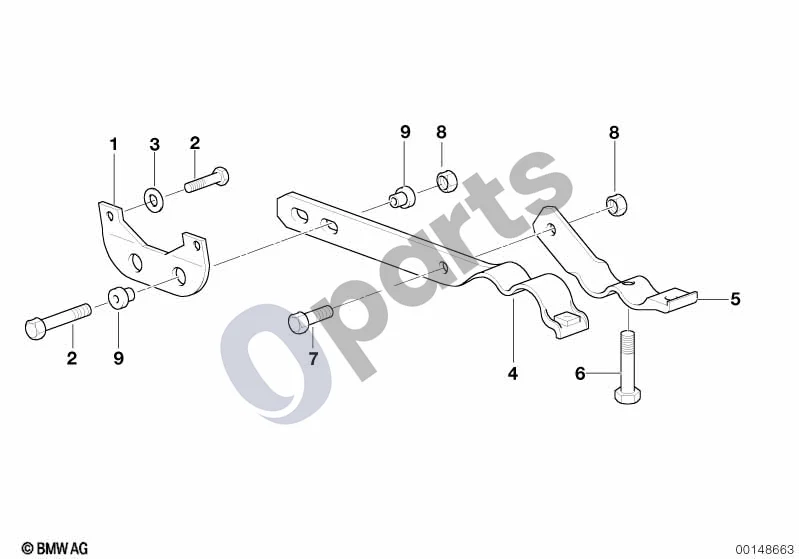 BMW 3 E36 (1991–2000) Išmetimo sistemos pakabos detalės (E36 328I) schema – pozicija 05: Apkaba