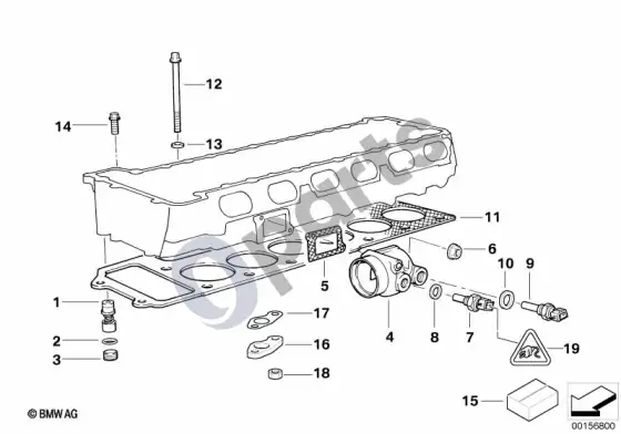 BMW 3 E36 cilindrų galvutės pritvirtinamos detalės (E36 M3) – schema