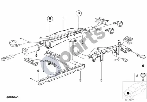 BMW 3 E36 laidų pynės tvirtinimo detalės (E36 M3, E36 m33.2) – schema