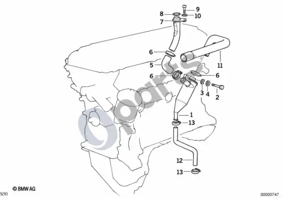 BMW 3 E36 karterio vėdinimas / alyvos separatorius (E36 M3) – schema