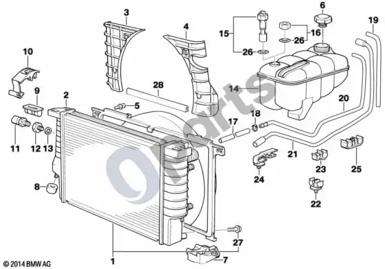 BMW 3 E36 radiatorius / išsiplėtimo bakelis / rėmas (E36 M3) – schema