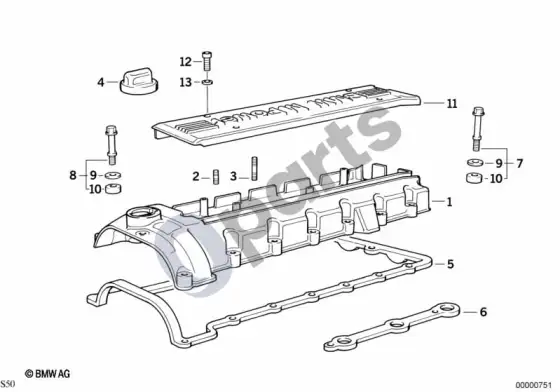 BMW 3 E36 cilindrų galvutė/cilindrų galvutės dangtis (E36 m33.2) – schema