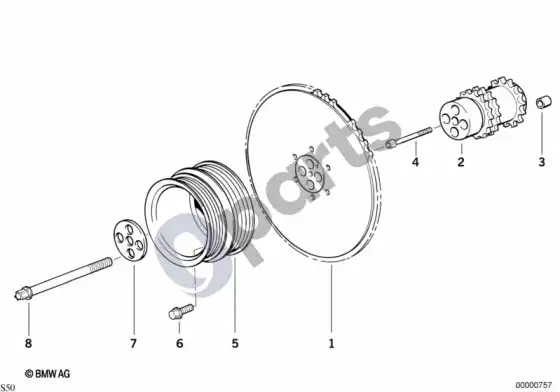 BMW 3 E36 diržinė pavara, vibracijų slopintuvas (E36 m33.2) – schema