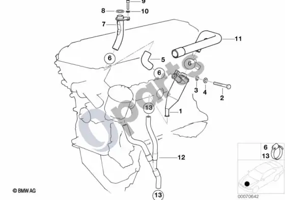 BMW 3 E36 karterio vėdinimas / alyvos separatorius (E36 m33.2) – schema