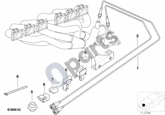BMW 3 E36 lambda zondo tvirtinimo detalės (E36 m33.2) – schema