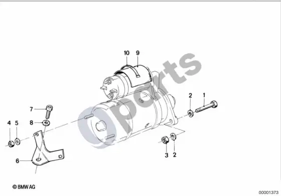 BMW 3 E36 starterio tvirtinimo detalės (E36 m33.2) – schema
