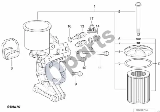 BMW 3 E36 tepimo sistema – alyvos filtras (E36 m33.2) – schema