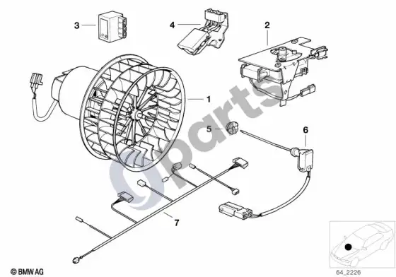 BMW 3 E36 elektrinės dalys oro kondicionieriaus blokui – schema