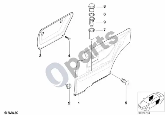 BMW 3 E36 galinė šoninė apdailos plokštė – schema