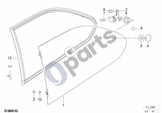 BMW 3 E36 galinis durų stiklo pakėlimo mechanizmas – schema