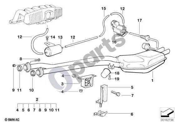 BMW 3 E36 galinis duslintuvas su išmetimo sklende – schema