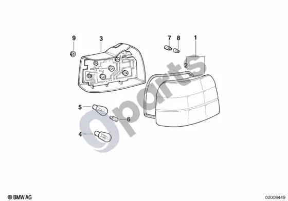 BMW 3 E36 galinis žibintas – schema