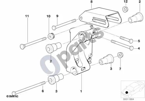 BMW 3 E36 generatoriaus tvirtinimo detalės; ... - 1993.09 – schema