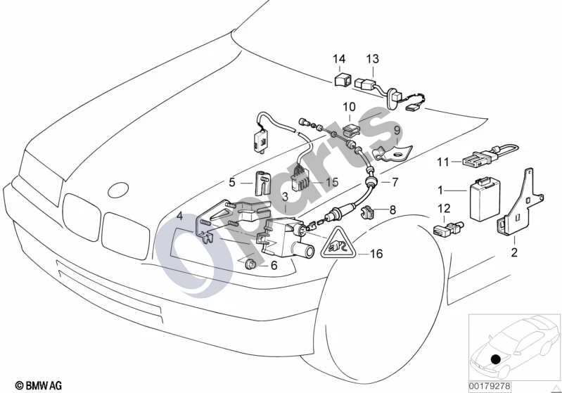 BMW 3 E36 (1991–2000) Greičio palaikymo sistema schema – pozicija 09: Bovdeno troso laikiklis