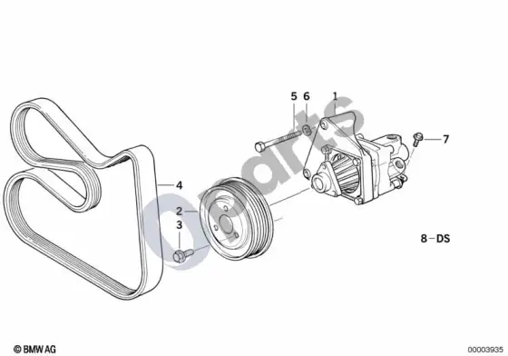 BMW 3 E36 hidraulinio vairo mentinis siurblys/tvirtinimas – schema