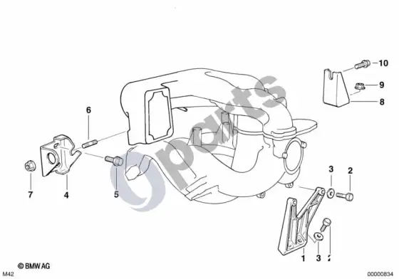 BMW 3 E36 įsiurbimo kolektoriaus sistemos ttvirtinimo detalės; 1994.01 - ... – schema