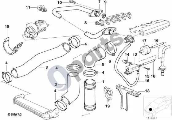 BMW 3 E36 įsiurbimo kolektorius / pripūtimo oro kanalas / EGR; ... - 1996.01 – schema