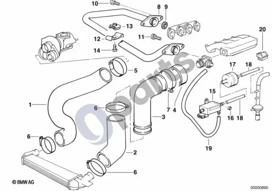 BMW 3 E36 įsiurbimo kolektorius – pripūtimo oro kanalas / EGR – schema