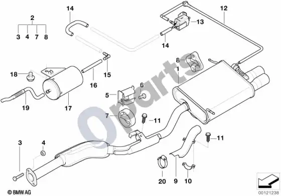 BMW 3 E36 išmetimo sistema, galinė – schema