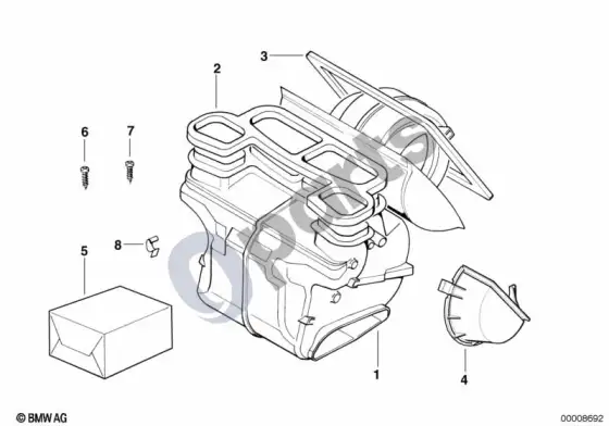 BMW 3 E36 korpuso dalys, šildytuvas behr – schema
