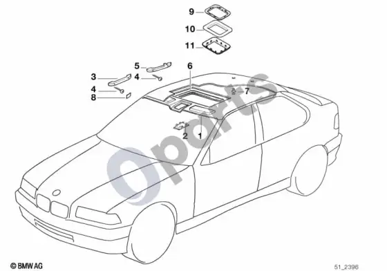 BMW 3 E36 lubų apmušalas / rankena – schema