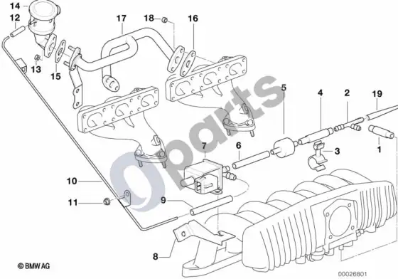 BMW 3 E36 oro siurblys vakuuminiam valdymui; 1999.01 - ... – schema