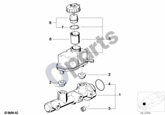 BMW 3 E36 pagrindinis stabdžių cilindras / išsiplėtimo bakelis – schema