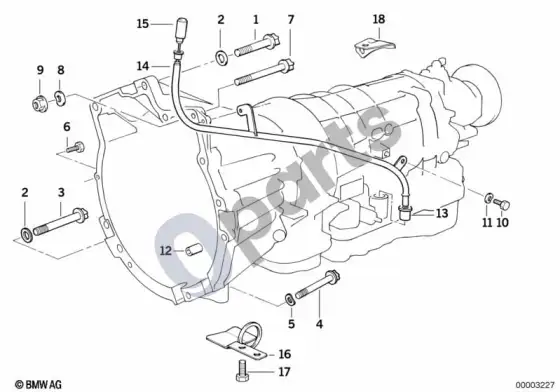 BMW 3 E36 pavarų dėžės tvirtinimo detalės – schema