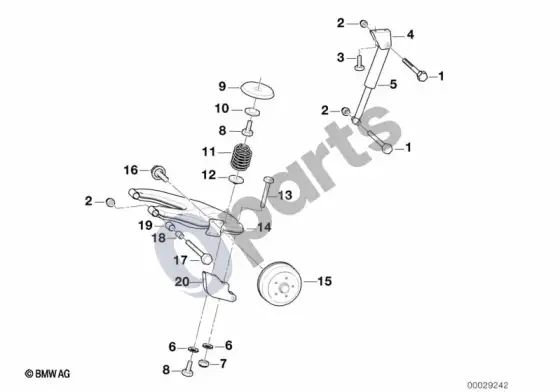 BMW 3 E36 priekaba, atskiros dalys, rato pakaba – schema