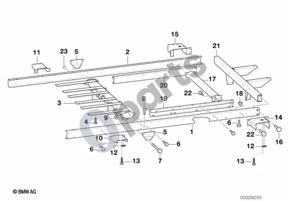 BMW 3 E36 priekaba, atskiros dalys, važiuoklės rėmas – schema