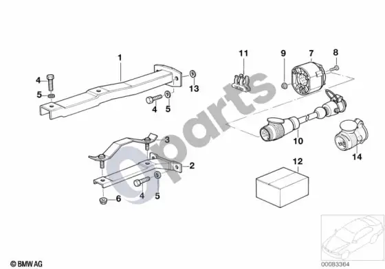 BMW 3 E36 priekabos kablys / elektros tvirtinimo dalys – schema