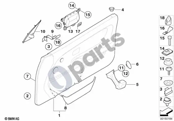 BMW 3 E36 priekinė durų apdailos plokštė – schema
