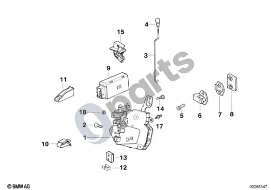 BMW 3 E36 priekinė durų spyna – schema