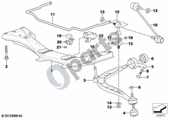 BMW 3 E36 priekinės ašies atrama / svirtis / stabilizatorius – schema