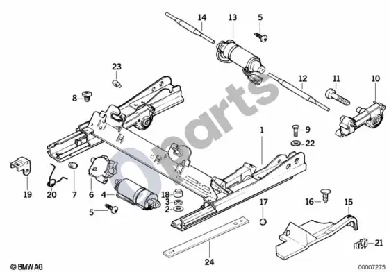 BMW 3 E36 priekinės sėdynės bėgelis elektra/atskiros dalys – schema