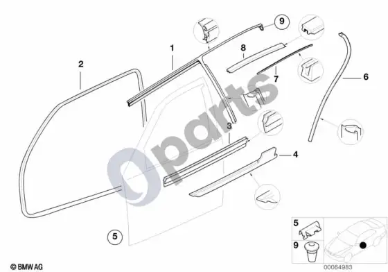 BMW 3 E36 priekinis durų sandariklis – schema