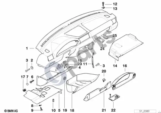 BMW 3 E36 prietaisų skydelio apdailos plokštė – schema