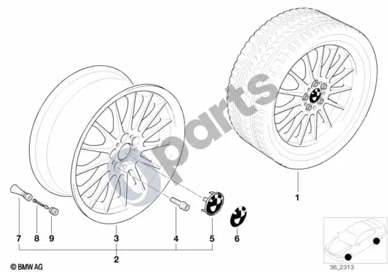 BMW 3 E36 radialinio dizaino ratlankiai – schema