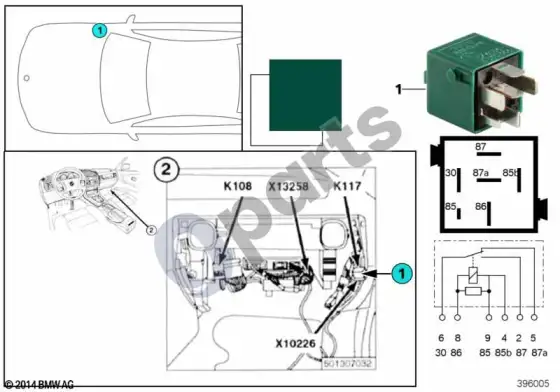 BMW 3 E36 rėlė, galinio dangčio spynos K117 – schema
