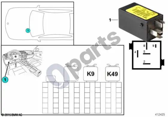 BMW 3 E36 relė, galinio rūko žibinto K49 – schema