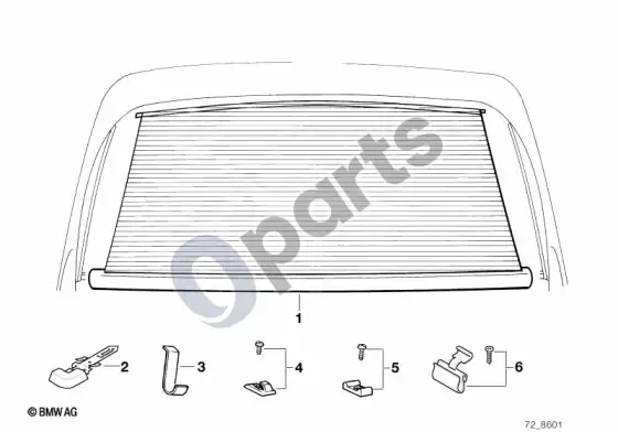 BMW 3 E36 ritininė saulės užuolaida – schema