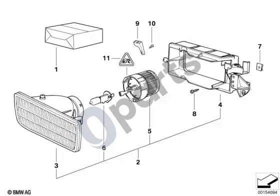 BMW 3 E36 rūko žibintų atskiros dalys – schema