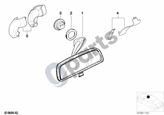 BMW 3 E36 salono veidrodėlis – schema