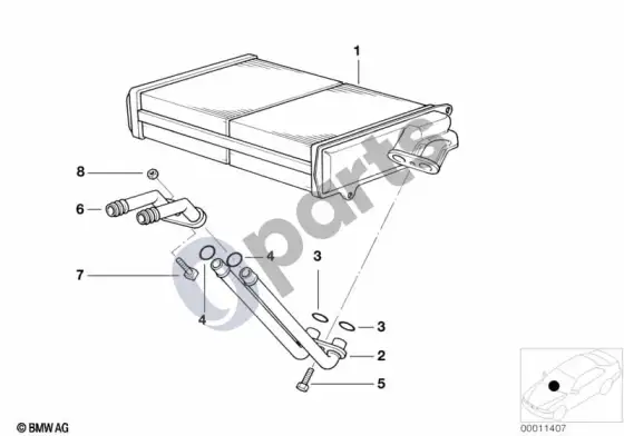 BMW 3 E36 šildytuvo radiatorius behr – schema