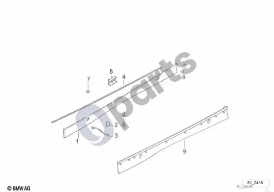 BMW 3 E36 slenksčio / ratų arkos apdaila – schema