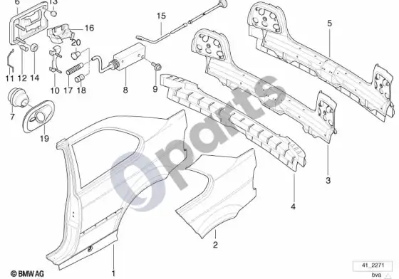 BMW 3 E36 šoninė apdaila/galinė apdaila – schema