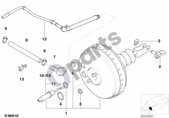 BMW 3 E36 stabdžių stiprintuvo vakuumas – schema